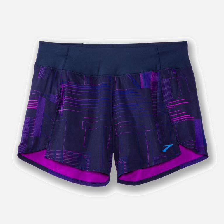 Brooks Chaser 5 NZ - Women's Running Shorts - Matrix Navy Print/Purple (62719-PWEL)